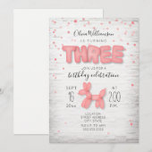 Ballon Animal Brick Confetti Pink 3rd Birthday Kaart (Voorkant / Achterkant)