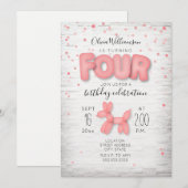 Ballon Animal Brick Confetti Pink 4e verjaardag Kaart (Voorkant / Achterkant)