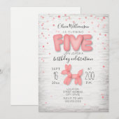 Ballon Animal Brick Confetti Pink 5th Birthday Kaart (Voorkant / Achterkant)