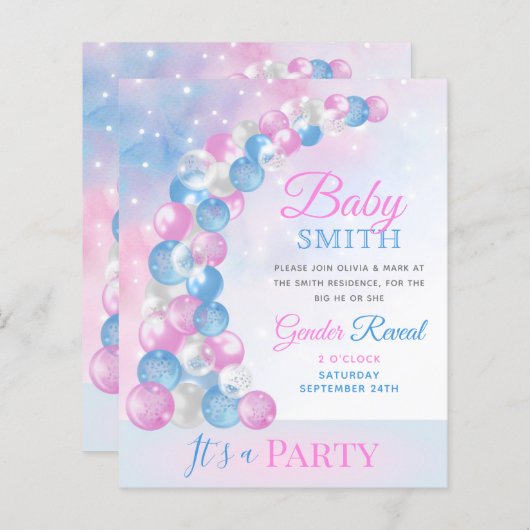 Ballon Arch Baby Gender Reopenbaart Uitnodiging (Voorkant / Achterkant)