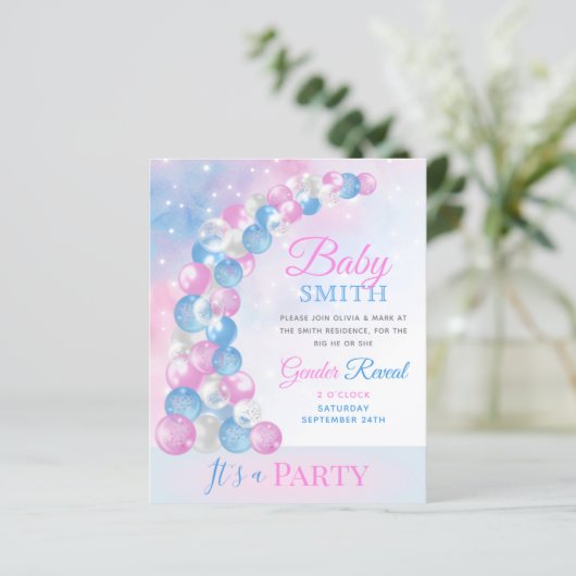 Ballon Arch Baby Gender Reopenbaart Uitnodiging (Staand voorkant)