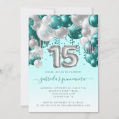 Ballon Arch Blauwgroen Silver Quinceañera Kaart (Voorkant)