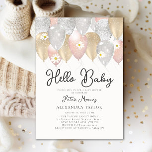 Ballon Arch Daisy Pink Gold Boho Girl Baby shower Kaart