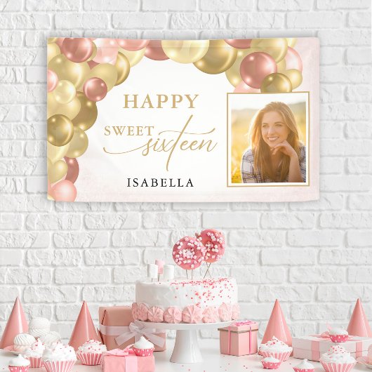 Ballon Arch Happy Sweet 16 Party Photo Banner