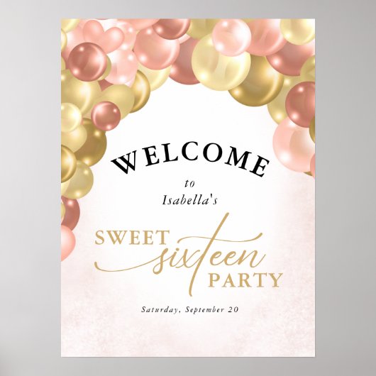 Ballon Arch Pink and Gold Sweet 16 Party Welkomstw Poster (Voorkant)