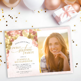 Ballon Arch Pink & Gold Photo Sweet 16 Party Kaart