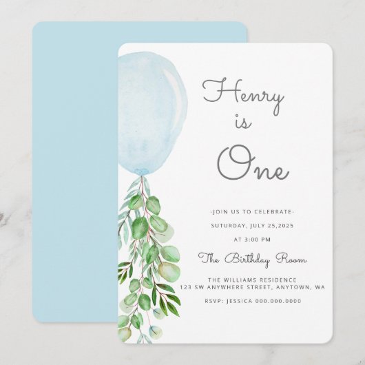 Ballon Baby Boy 1e verjaardag eerste Eucalyptus In Kaart (Voorkant / Achterkant)