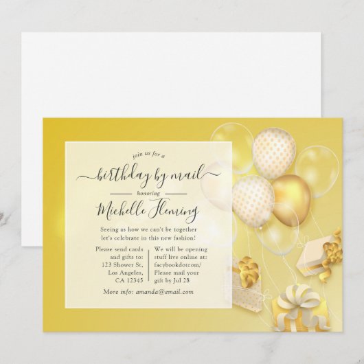 Ballon Birthday by Mail Party Kaart (Voorkant / Achterkant)