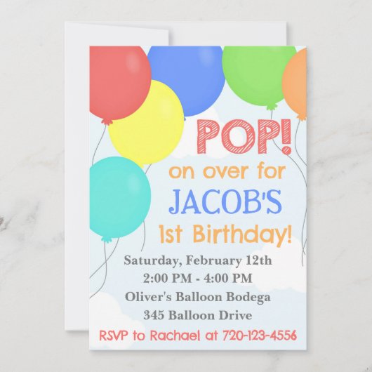 Ballon Birthday Invitation, ballonvaardige uitnodi Kaart (Voorkant)