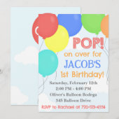 Ballon Birthday Invitation, ballonvaardige uitnodi Kaart (Voorkant / Achterkant)