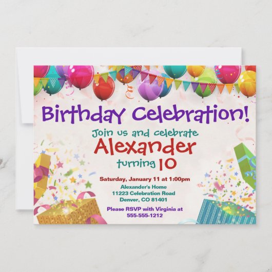 Ballon Birthday Invitation Flat Card Kaart (Voorkant)
