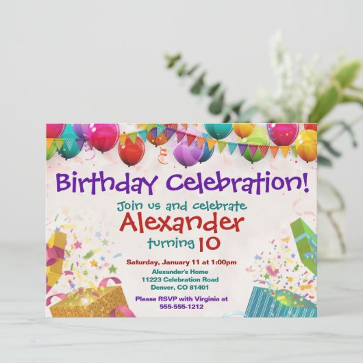 Ballon Birthday Invitation Flat Card Kaart (Staand voorkant)