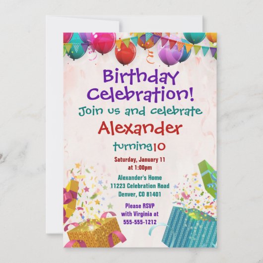 Ballon Birthday Invitation Flat Card Kaart (Voorkant)