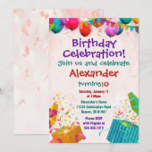 Ballon Birthday Invitation Flat Card Kaart (Voorkant / Achterkant)
