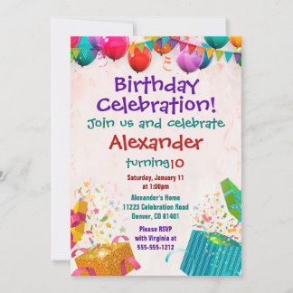 Ballon Birthday Invitation Flat Card Kaart