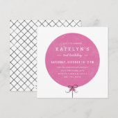 Ballon Birthday Invitation - Fuchsia Kaart (Voorkant / Achterkant)