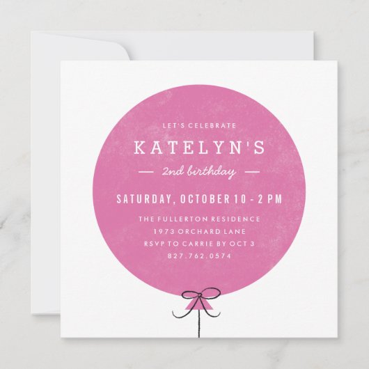 Ballon Birthday Invitation - Fuchsia Kaart (Voorkant)