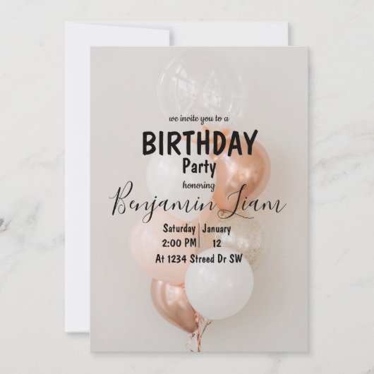 Ballon Birthday Invitation Kaart (Voorkant)