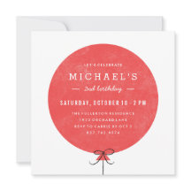 Ballon Birthday Invitation - Red
