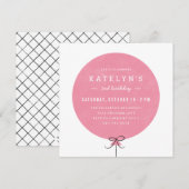 Ballon Birthday Invitation - Roos Kaart (Voorkant / Achterkant)