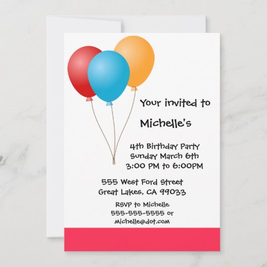 Ballon Birthday Party Invitation Kaart (Voorkant)