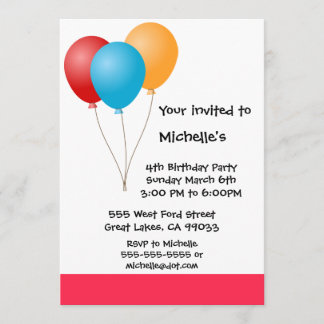 Ballon Birthday Party Invitation Kaart