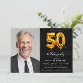 Ballon Black Gold 50e verjaardag Kaart (Staand voorkant)