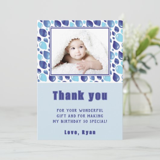 Ballon Blau Kind Foto Verjaardag Bedankkaart (Staand voorkant)