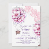 Ballon Bloemen Meisjesachtige 1e Verjaardag Kinder Kaart (Voorkant)