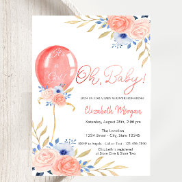 Ballon Bloemige Baby Shower Uitnodiging