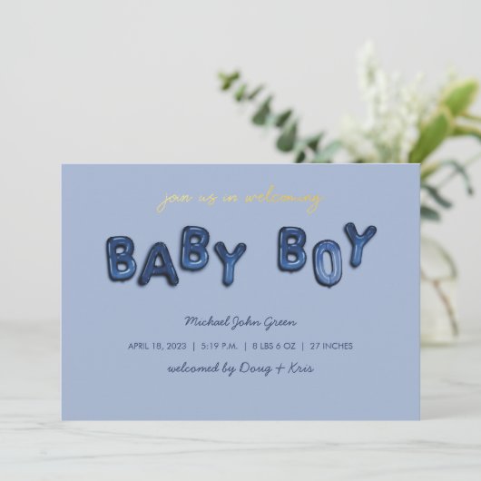 Ballon Blue Boy Mylar - Aankondiging Baby (Staand voorkant)