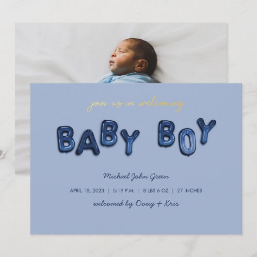 Ballon Blue Boy Mylar - Aankondiging Baby (Voorkant / Achterkant)