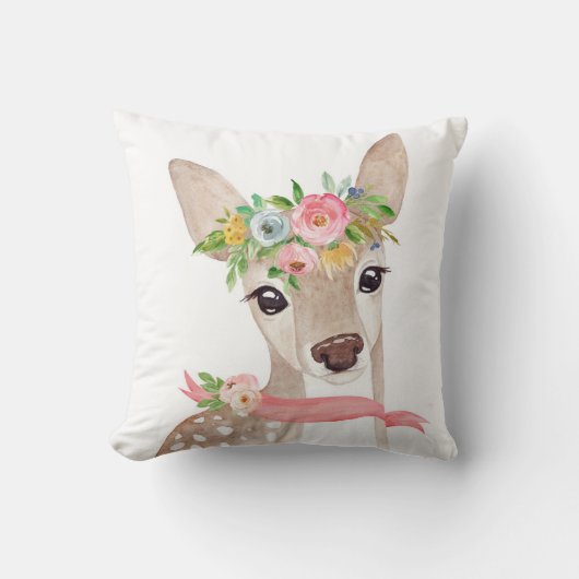 Ballon Boho Woodland Deer Nursery Floral Pillow Kussen (Voorkant)