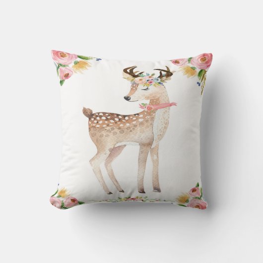 Ballon Boho Woodland Deer Nursery Floral Pillow Kussen (Voorkant)