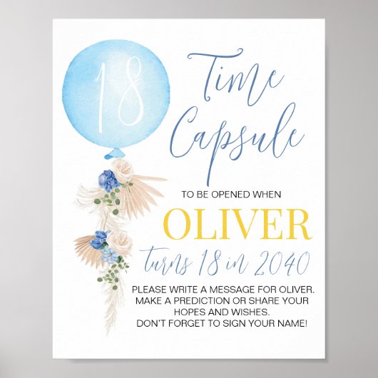Ballon Boy Birthday Time Capsule Sign Poster (Voorkant)