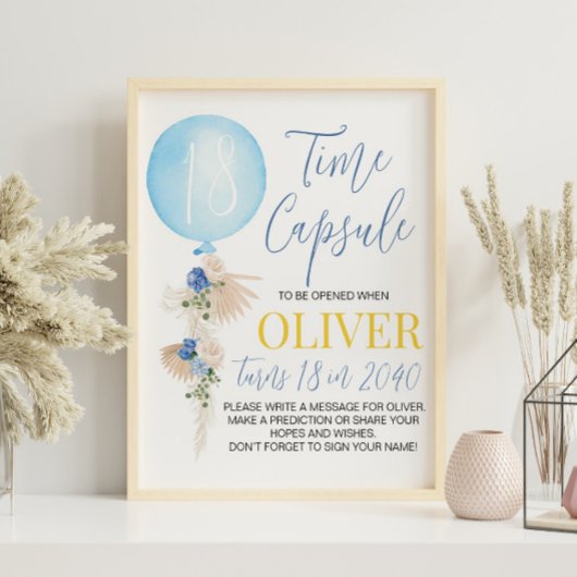 Ballon Boy Birthday Time Capsule Sign Poster