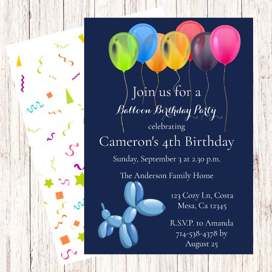 Ballon Bunch Birthday Party Invitation Kaart