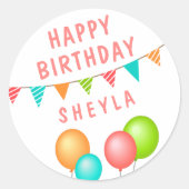 Ballon Bunting Flag Kind Birthday Ronde Sticker (Voorkant)