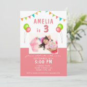 Ballon Bunting Flag Pink Foto Birthday Party Kaart (Staand voorkant)