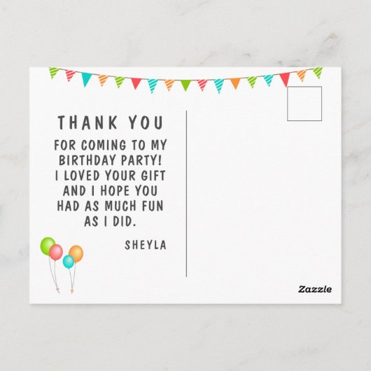 Ballon Bunting Flags Dank u wel de foto van Birthd Briefkaart (Achterkant)