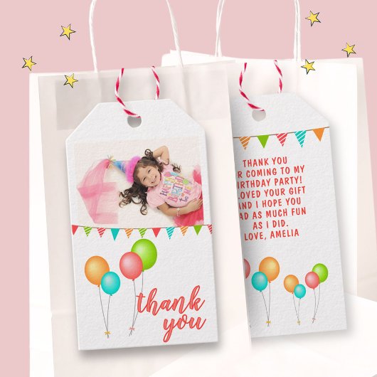 Ballon Bunting Flags Dank u wel de foto van Birthd Cadeaulabel
