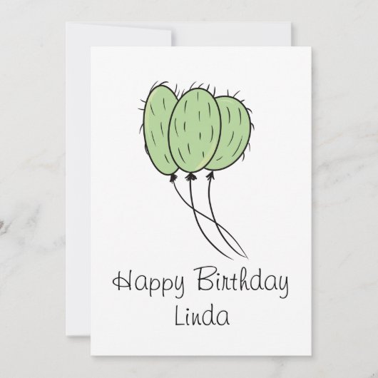 Ballon Cactus Plant Birthday Kaart (Voorkant)