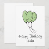 Ballon Cactus Plant Birthday Kaart (Voorkant / Achterkant)