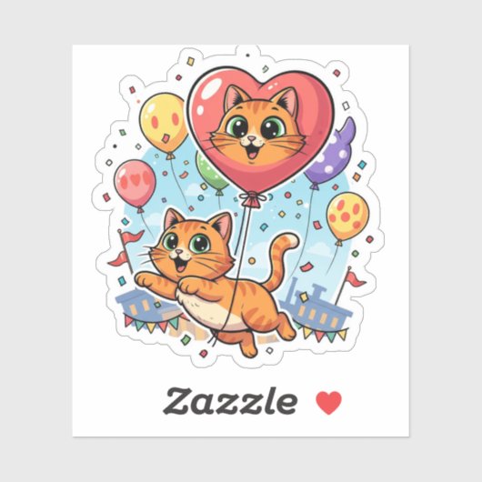 Ballon Cat Parade – Feestelijk Sticker (Vel)