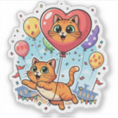 Ballon Cat Parade – Feestelijk Sticker (Voorkant)