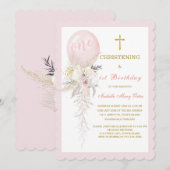 Ballon Christening en First Birthday Invitation Kaart (Voorkant / Achterkant)