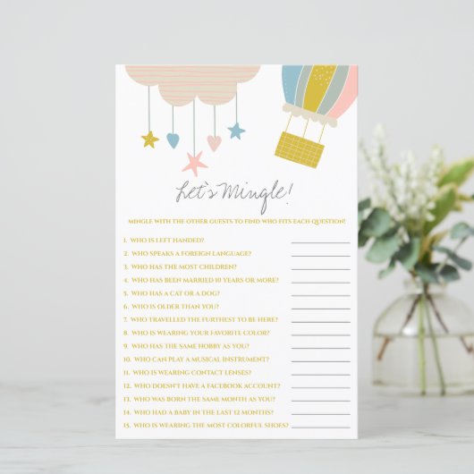 Ballon & Cloud Let's Mingle! Baby shower game (Staand voorkant)