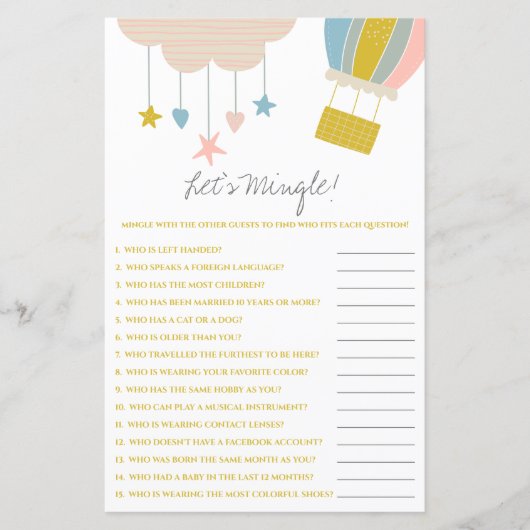 Ballon & Cloud Let's Mingle! Baby shower game (Voorkant)