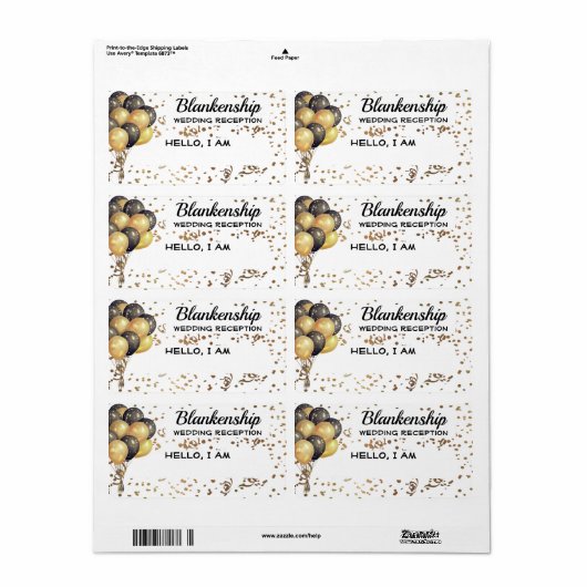 Ballon Confetti Aangepaste naam Label voor weddens (Full Sheet)