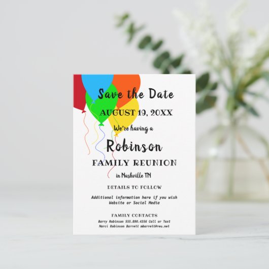 Ballon Design Fun Family Reunion Save the Date Briefkaart (Staand voorkant)